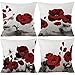 JOOCAR Set di 4 federe per cuscini in lino con motivo floreale, stile retrò, con pittura a inchiostro rosso, papavero, per divano, decorazione della casa (stampa su due lati), 50 x 50 cm