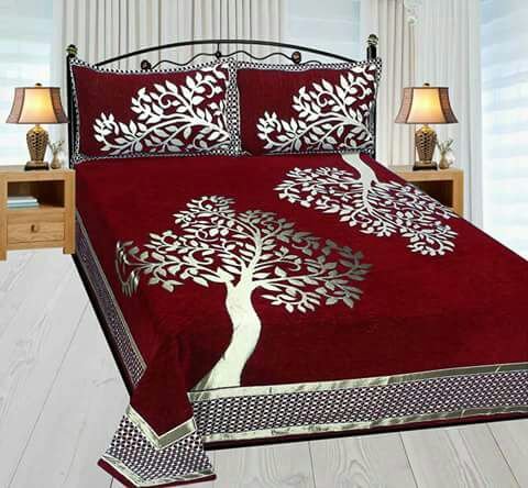 Akshaan Texo Fab 500 TC Chenille King Size Bedsheet with 2 Pillow Covers (Multicolour)