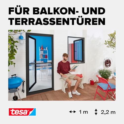 tesa Insect Stop ALU COMFORT Fliegengitter für Türen - Insektengitter mit Aluminium-Rahmen & Clear View - Tür Insektenschutz - Anthrazit, 100 cm x 220 cm