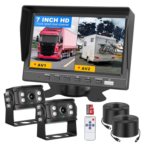 Image of Dual RV Backup Camera 7 Inch 4K Display Screen Loop Recording Voice Control System IP68 Infrared Night Rear View Camera Wired Kit RV Trucks Tractors Car Videorecorders （12-24V）