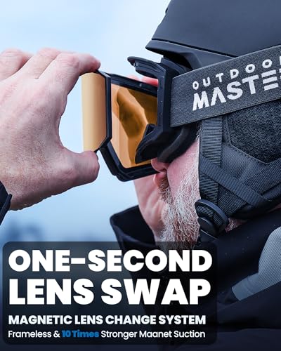 OutdoorMaster Falcon Ski Goggles Lens by ZEISS, OTG Snowboard Goggles Anti-fog, Magnetic Interchangeable Lens, Snow Goggles for Men & Women, OrangeBronze Vlt 16%