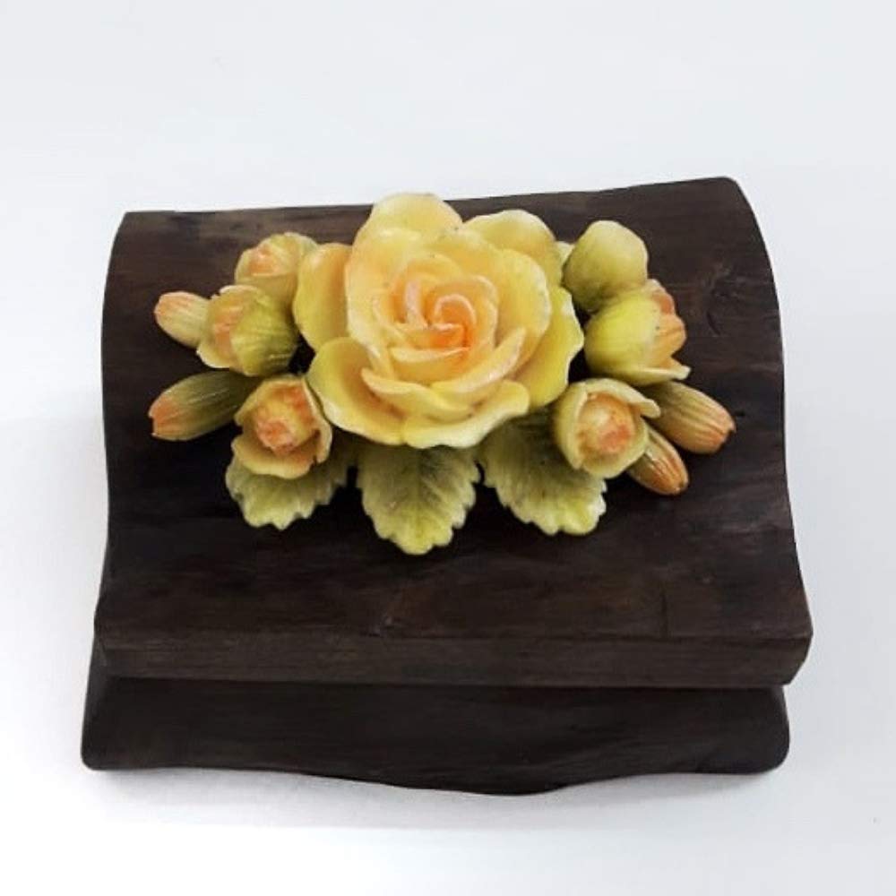 Wooden Log Box with Marble Dust Flower Decor