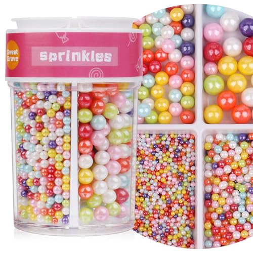 Image of Rainbow Sprinkles for Cake Decorating, 4 Sizes Edible Pearl Sprinkle, 7.8oz