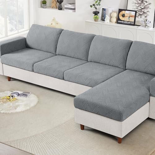 Ruaozz Couch Cushion Covers for Sectional Sofa Stretch Seat Cushion Covers Washable Sofa Slipcovers for L Shaped Soft Furniture Protector Pet Friendly (1 PC Sofa Cover, Light Grey)