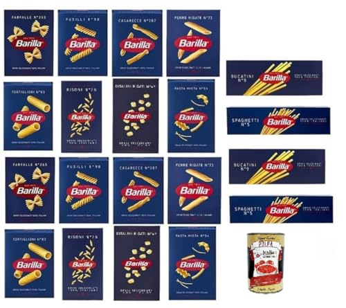 Italian Gourmet Pasta XXL Mix 20x500g (Farfalle Fusilli Casarecce Penne Rigate Spaghetti N.5 Tortiglioni Risoni Ditalini Rigati Pasta Mista Bucatini) + Italian Gourmet polpa Familienvorrat