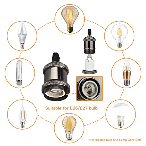 E27 Lamp Holder, 6 Pcs E27 Bulb Holder, Gloss Black Vintage Socket Light Bulb Holder, Ceramic Rated 4A 250V, for DIY Pendant Lamp Ceiling Hanging Light Retro Edison Screw Bulb Holder Adaptor - Image 5