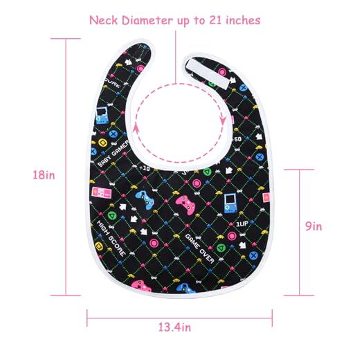 Littleforbig Cotton Waterproof Babydoll Printed Adult Bib with Adjustable Hook-and-Loop Fastener Closure - Baby Gamer Adult Bib4