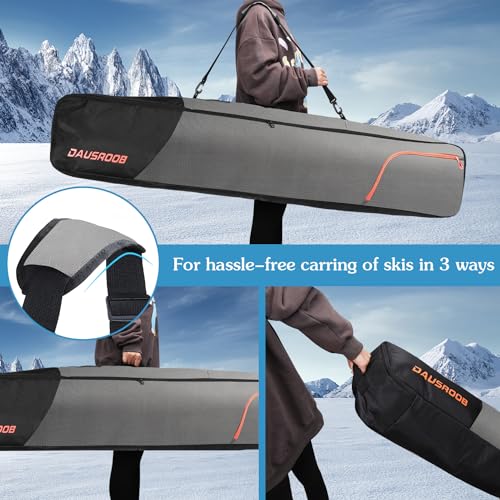 DAUSROOB Snowboardtasche Skitasche mit Rollen, 360°Gepolstertes Skisäckchen Hochwertige wasserdichte 1680D-Oxford Skiboardtasche Ski Tragetasche für Flugreisen All-Terrain-Ski-Snowboard-Tasche(164cm)