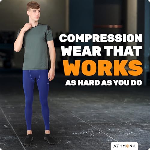 Image of Compression Nylon Lycra Lower Leggings Tights Yoga Pants for Men Boys - Workout Gym Exercise Running Cycling Training - Full Leg Sleeves - Cold Weather Sports Inner - Skinny Fit