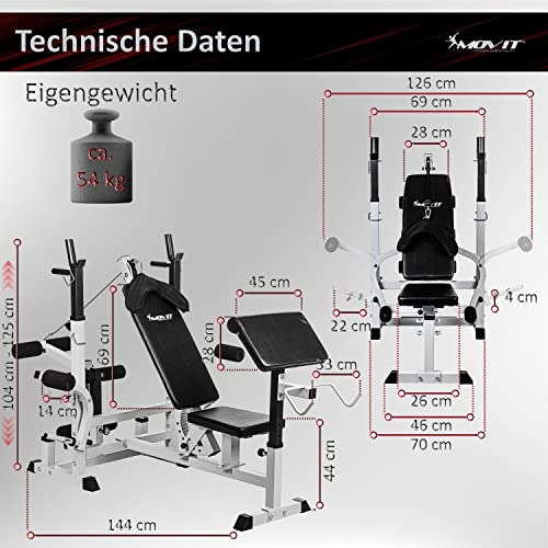 Movit Kraftstation PRO, wahlweiße inkl 60 kg oder 115 kg Hantelsets, Dip-Station, Butterfly, Curlrack, Beincurler… – Bild 5