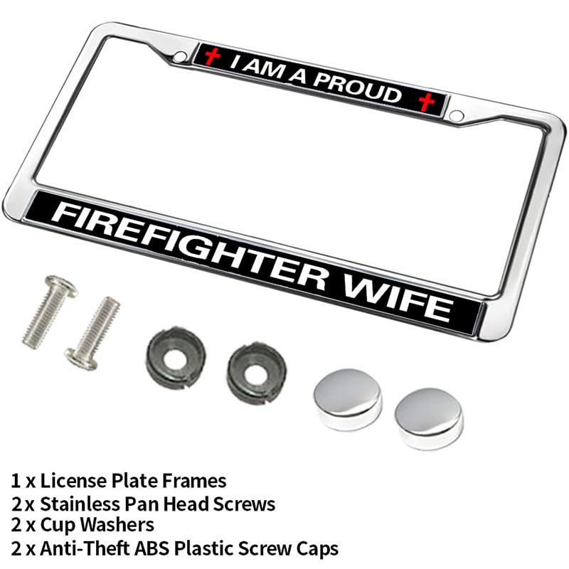 Image of Proud Firefighter Wife Easy Installation License Plate Frame Fireman Lover License Plate Frame