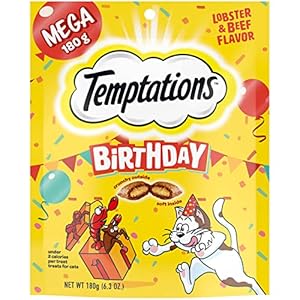 Temptations Birthday Crunchy and Soft Cat Treats Lobster and Beef Flavor, 6.3 oz. Pouch, Pack of 10