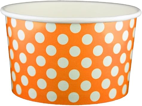 20 oz Yogurt Paper Cups- 600 Count Polka Dot Orange