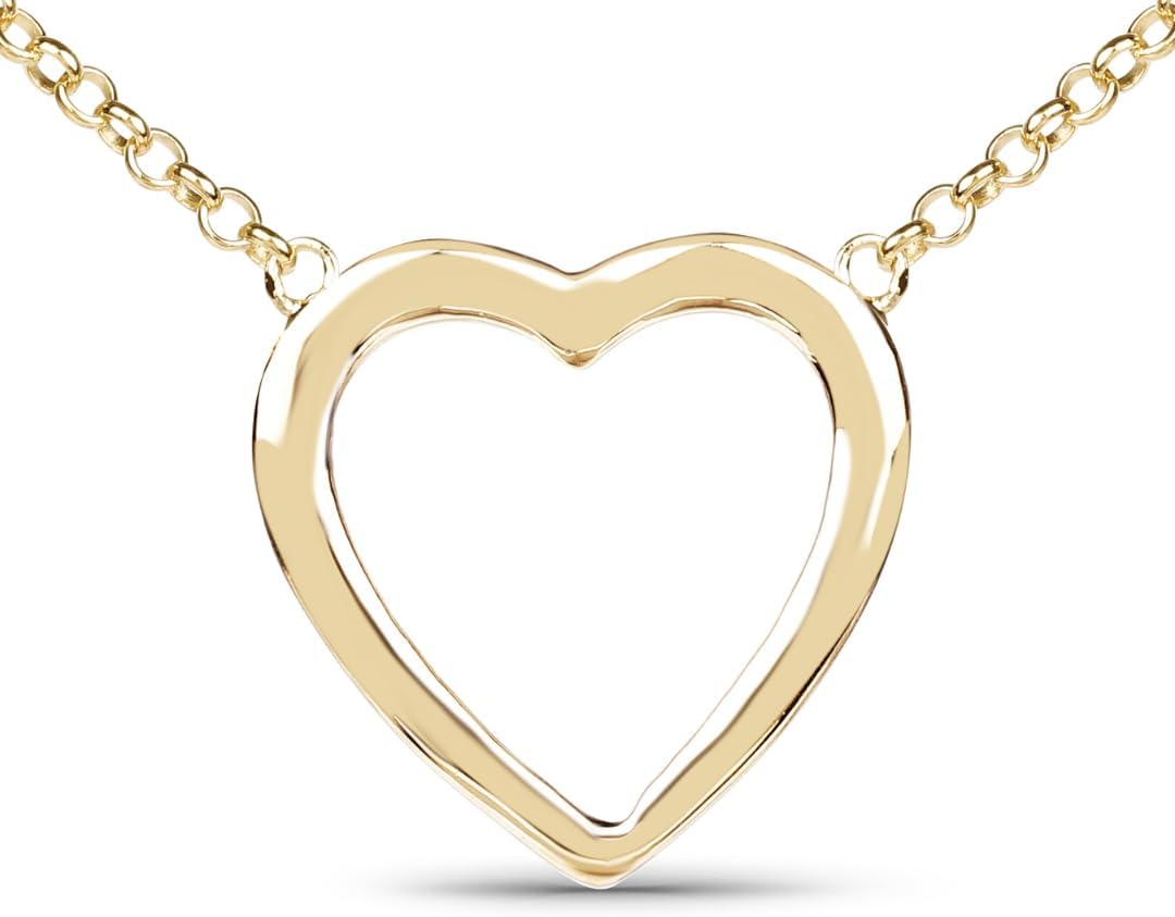 Fine Color Jewels Valentines Day Necklace for Her Yellow Gold Plated Heart Necklace in Sterling Silver 14K Gold Plated 5.06 Grams Heart Necklaces for Women Cable Chain Lobster Claw Clasp