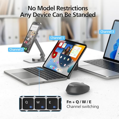 Image of Mircopack Foldable Bluetooth Keyboard with Touchpad and Stand for iPad /iPhone /MacBook,3-Device Ultra Slim PU Leather Magnetic Cover Portable Rechargeable Keyboard for macOS and iOS-Gray