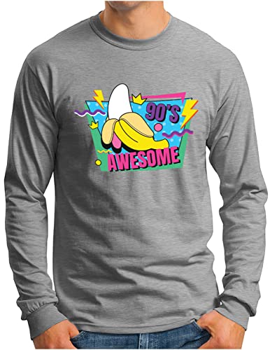 T-shirt manches longues homme look rétro 90's gris L