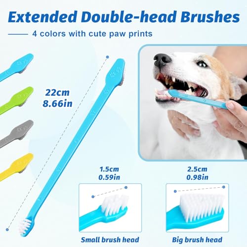 Soodyoow Hundezahnbürste, 10 Stück Zahnbürste für Hunde, 2 Stück Dreifach Köpfe Hundezahnbürsten, 4 Fingerzahnbürste, 4 Doppelköpfige Dog Toothbrush, 360º Pets Zähne Reinigung Zahnbürste