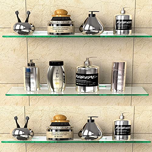 Image of Creative Arts n Frames Set of 3 Multi Purpose Polished Glass Shelves, Wall Mount Shelf for Bathroom, Bedroom, Living Room, Office and Kitchen (Silver)