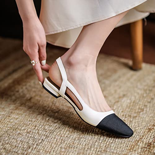 Image of MICIFA slingback flats for women, Round Toe Low heel Sandals Fashion Splicing Dress Shoes for Women