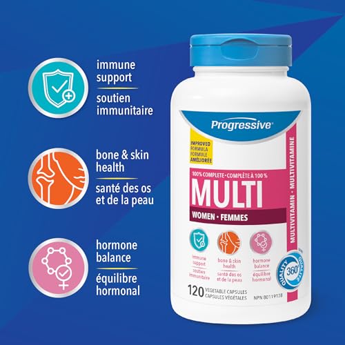 Progressive Advanced Daily Multivitamin for Adult Women, with DIM, Chastetree Berry, and Maca. Supports Immune Health, Energy and Hormone Health, 100% Complete, Canadian-Made, 120 Count - Image 3