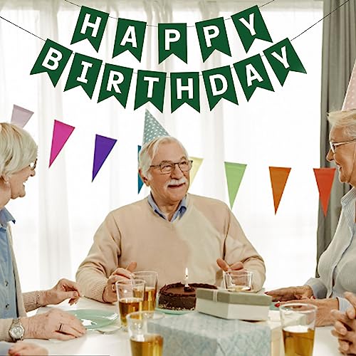 Image of Green Happy Birthday Banner, Paper Bunting Flag for Birthday Party Decor