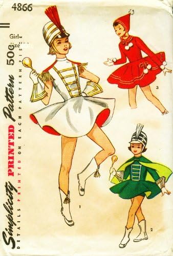 Simplicity 4866 Drum Majorette, traje de patinaje traje patrón de costura vintage años 60