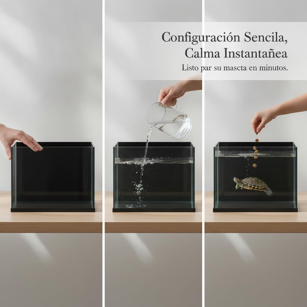 Pecera para Tortugas Acuáticas Pequeña Escritorio, Vidrio Fondo Negro, para Regalo, 30 * 18 * 20cm