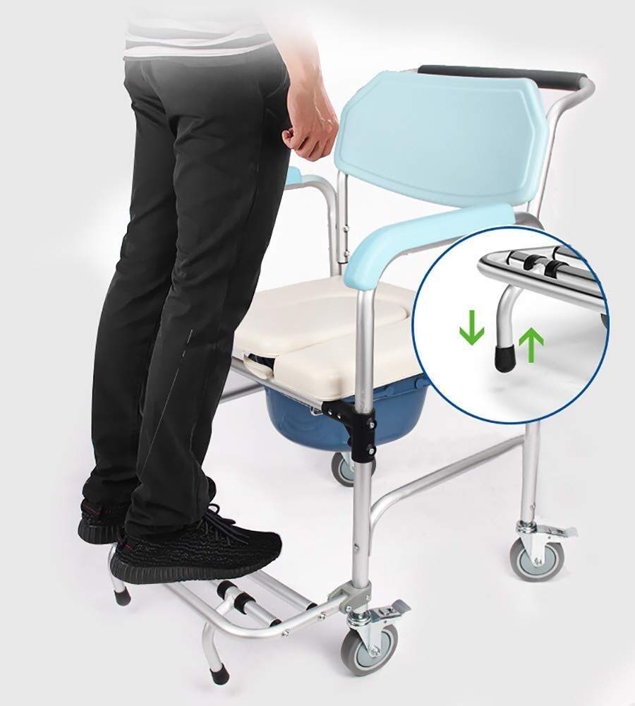 Sgabello per Doccia, Sedile per Doccia, Sedia Mobile per WC/Doccia, Sedile per WC Spesso, Sedia per Doccia con 4 Freni, con Braccioli, Estraibile dal Poggiapiedi, Sedia Comoda