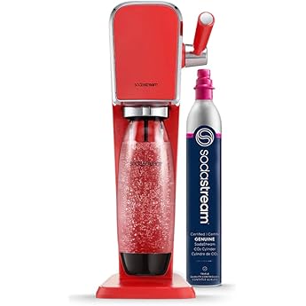 SodaStream Art Sparkling Water Maker (Red) with CO2 and Two Carbonating Bottles