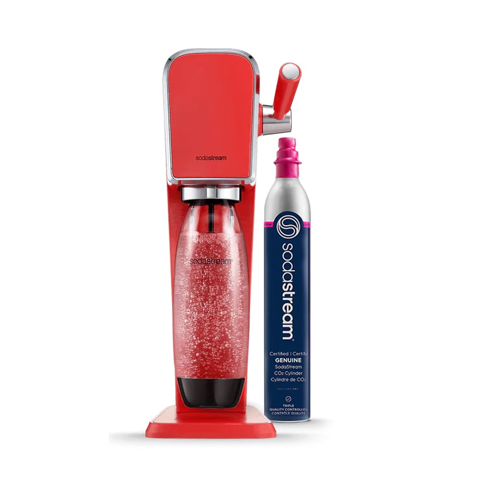 SodaStream Art Sparkling Water Maker (Mandarin Red) with CO2 and Dishwasher Safe Bottle
