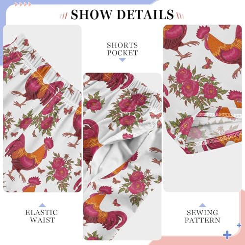 Rooster Butterfly Rose Boys Long Pants Soft Trousers Elastic Waist Kids Lounge Bottoms with Pockets S-XL4
