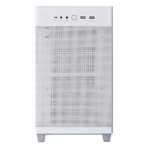 ASUS Prime AP201 Tempered Glass (Blanc) – Boîtier PC gaming MicroATX (support de radiateur jusqu'à 360 mm, panneaux latéraux sans outil, panneau avant USB 3.2 Gen 2 Type-C)