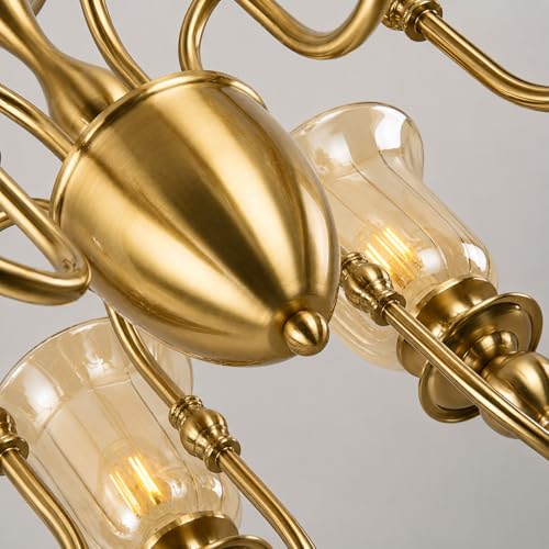 Image of Italian Chandelier Light, 6 Light Champagne Glass, Brass Finish for Dining Hall, Drawing Room, Lobby, Hall, Cafe, Hotel with 6 Filament Bulbs, Gold