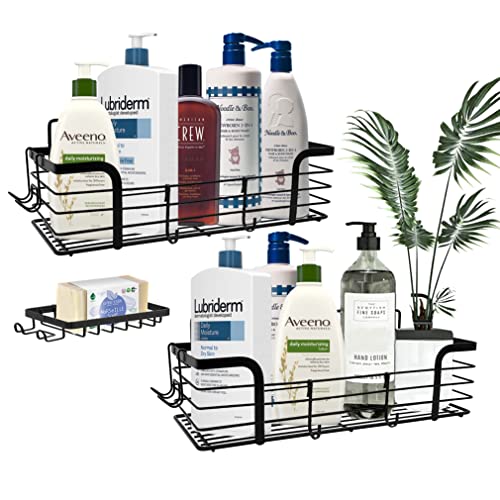 Mbr Force Shower Caddy 3-Pack Adhesive Bathroom Shower Shelf, Large Capacity Stainless Steel Shower Organizer Shelves With Hooks, No Drilling, Rustproof, Wall Mount For Bathroom, Kitchen Black #TOP7