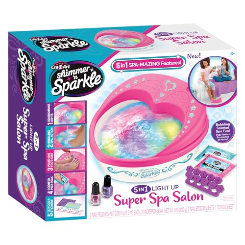 Shimmer N Sparkle Light Up 5 en 1 iluminado Super Spa Salon | Kit de pedicura en casa con efectos de luz que cambian de color | Spa de pies estilo salón para niños y adultos