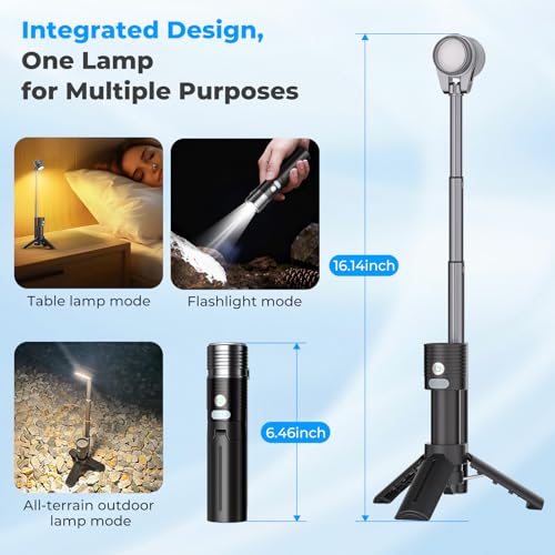 Flashlight with Tripod, 180°Flip 2-Lamp 8Light Mode Small Camping Light - image 3