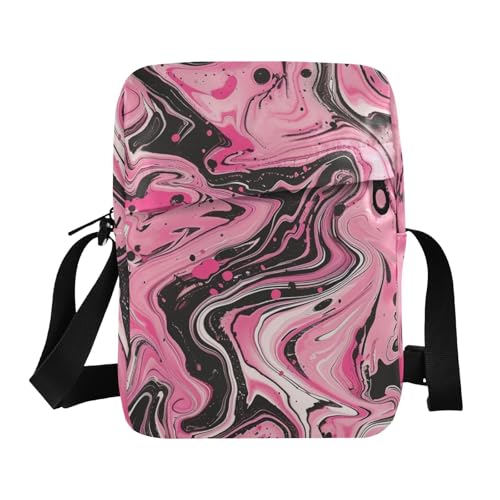 KLL Blush and Black Marbling small messenger bag for men Vegan Leather Crossbody Small Bags For Women Casual Shoulder Handbags