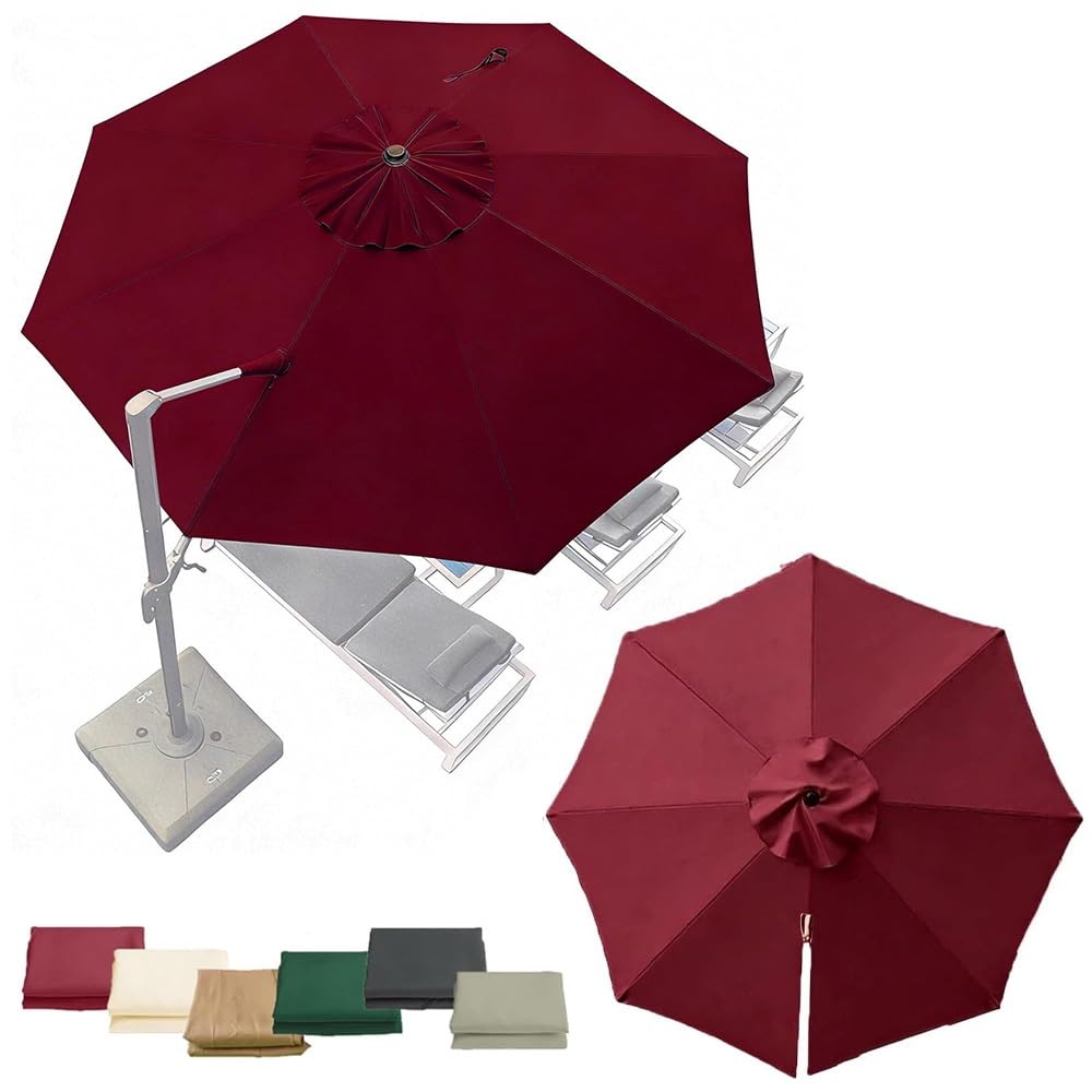 GJPXFR Cantilever Round Umbrella Replacement Fabric 10ft 11ft 11.5ft 8 Ribs Patio Parasol Canopy Replacement Cloth, Outdoor Offset Umbrellas Top Cover(Red,350cm/11.5ft)