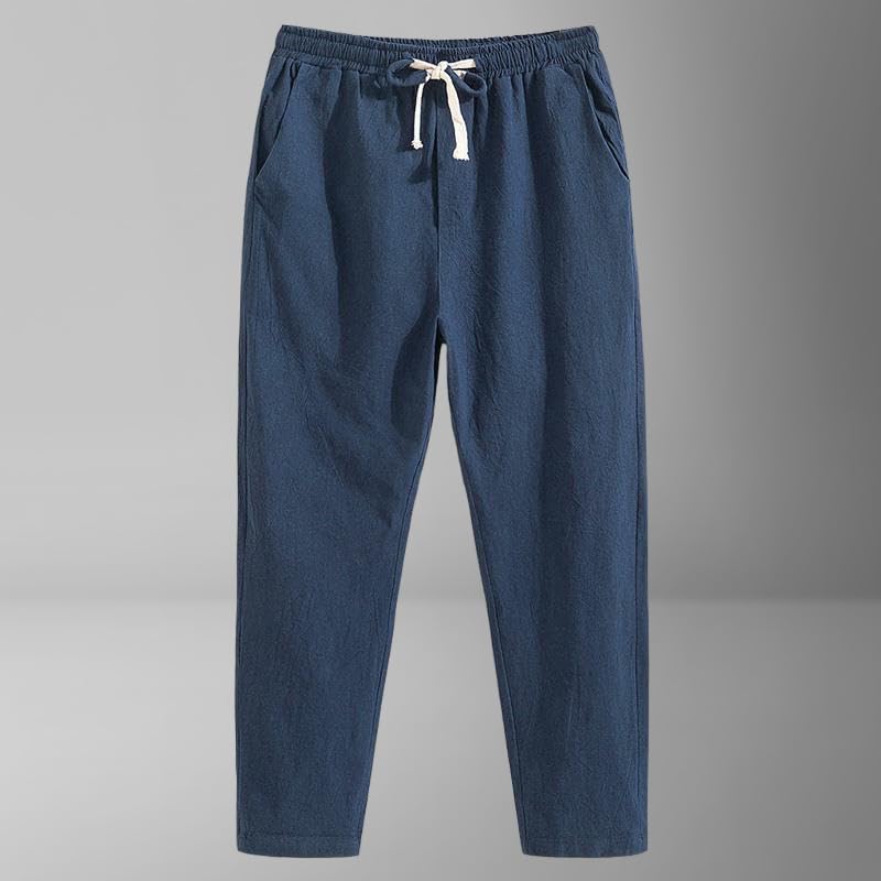 Men's Summer Thin Trendy Loose Straight Nine-Tenths Cotton Linen Casual Pants2