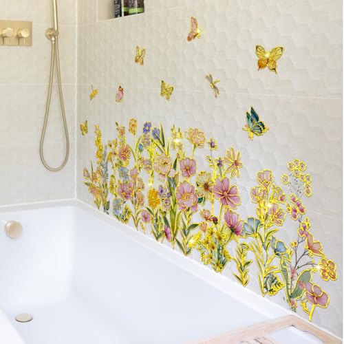 Vinilo decorativo con mariposas y flores doradas miniatura 2