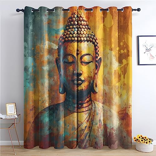 Rideau Occultant Thermiques Bouddha Zen - Lot de 2 Rideaux Imprimé pour Salon Chambre Fenetre...