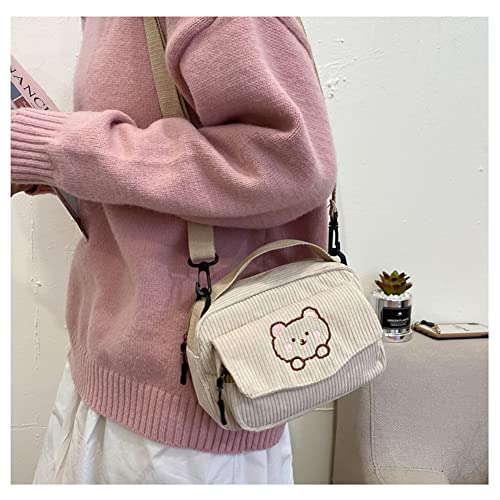 Cute Bags Kawaii Purse Wallets Aesthetic Small Corduroy Crossbody Bag with Bear Keychains Kawaii Gift for Women Teen Girls3
