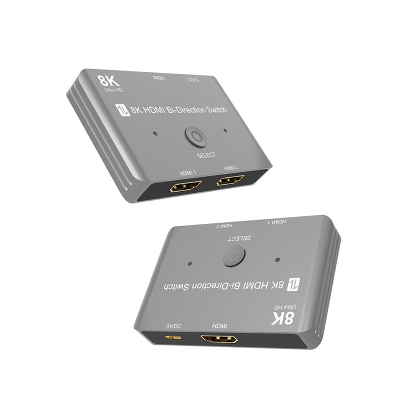 Interruttore video, Switch bidirezionale 8K HD 2.1 compatibile con HDMI 8K@60Hz 4K@120Hz 1in Out 2in Splitter ad alta velocità 48Gbps per uffici domestici, data center(Grey)