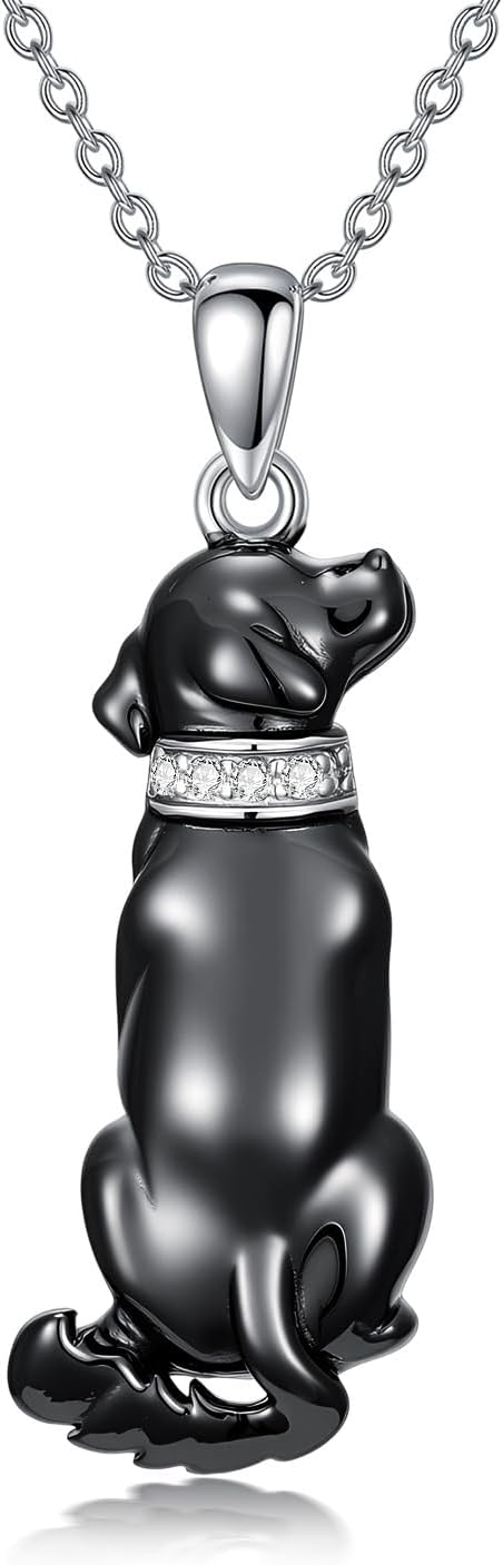 Lab Grown Diamond Black Dog Necklace Sterling Silver Black Dog Pendant Necklace Jewelry Gift for Women