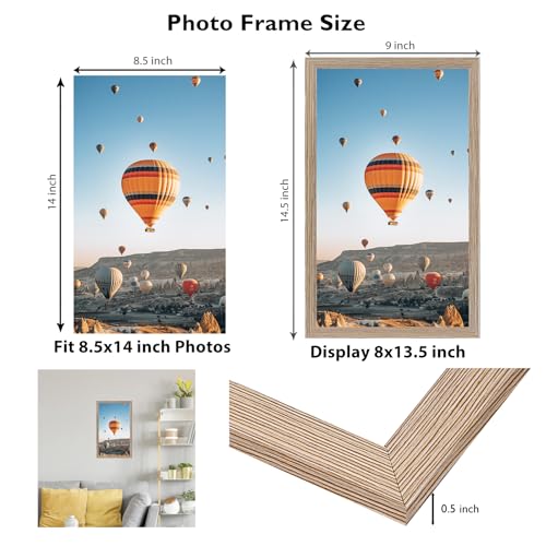 Image of JCJMY 8.5x14 Picture Frame Rustic Brown for Wall Hanging, Wall Mounting Horizontally or Vertically, 8.5 x 14 Wall Gallery Poster Photo Frame with Shatter Resistant Plexiglass, Rustic Brown