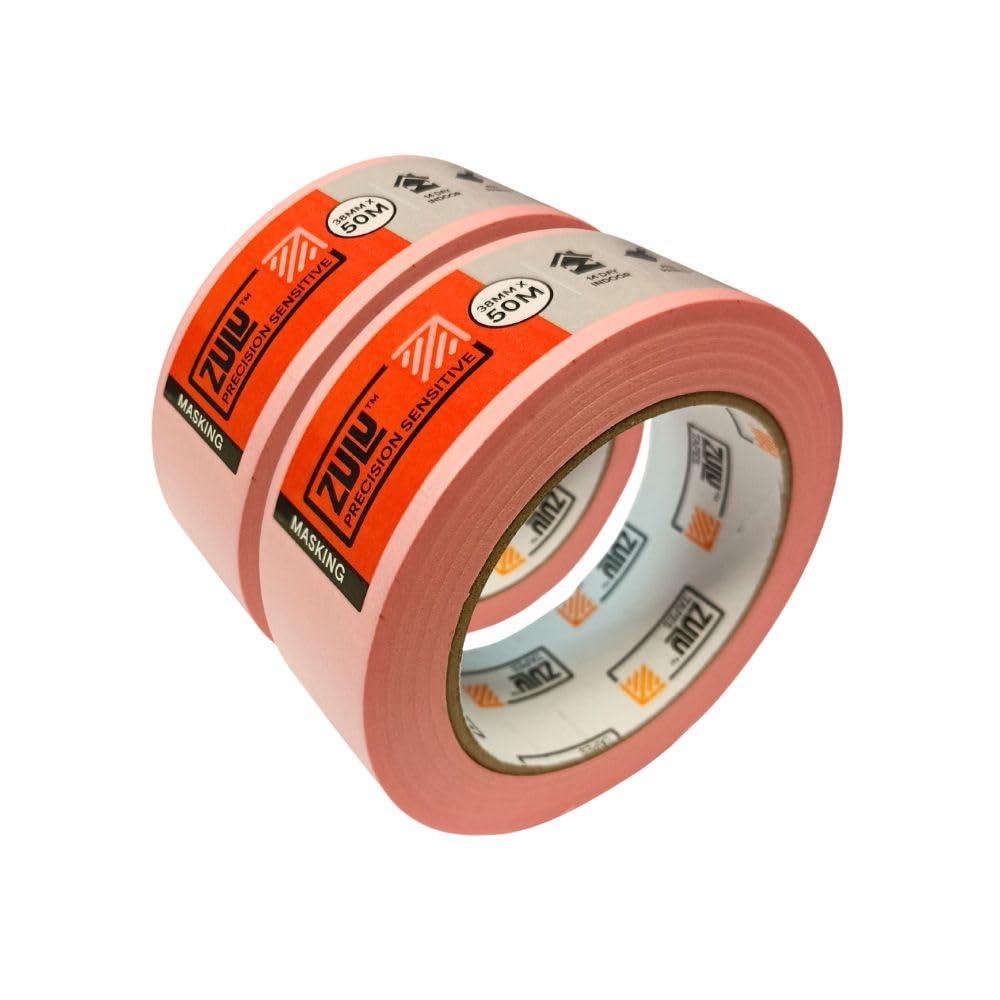 Zulu Precision Sensitive Indoor Pink Painters Masking Tape 38mm x 50m - Multi Surface Low Tack Clean Edges for All Paints - DIY, Painting, Decorating with up to 14 days Removal | (2 Pack)