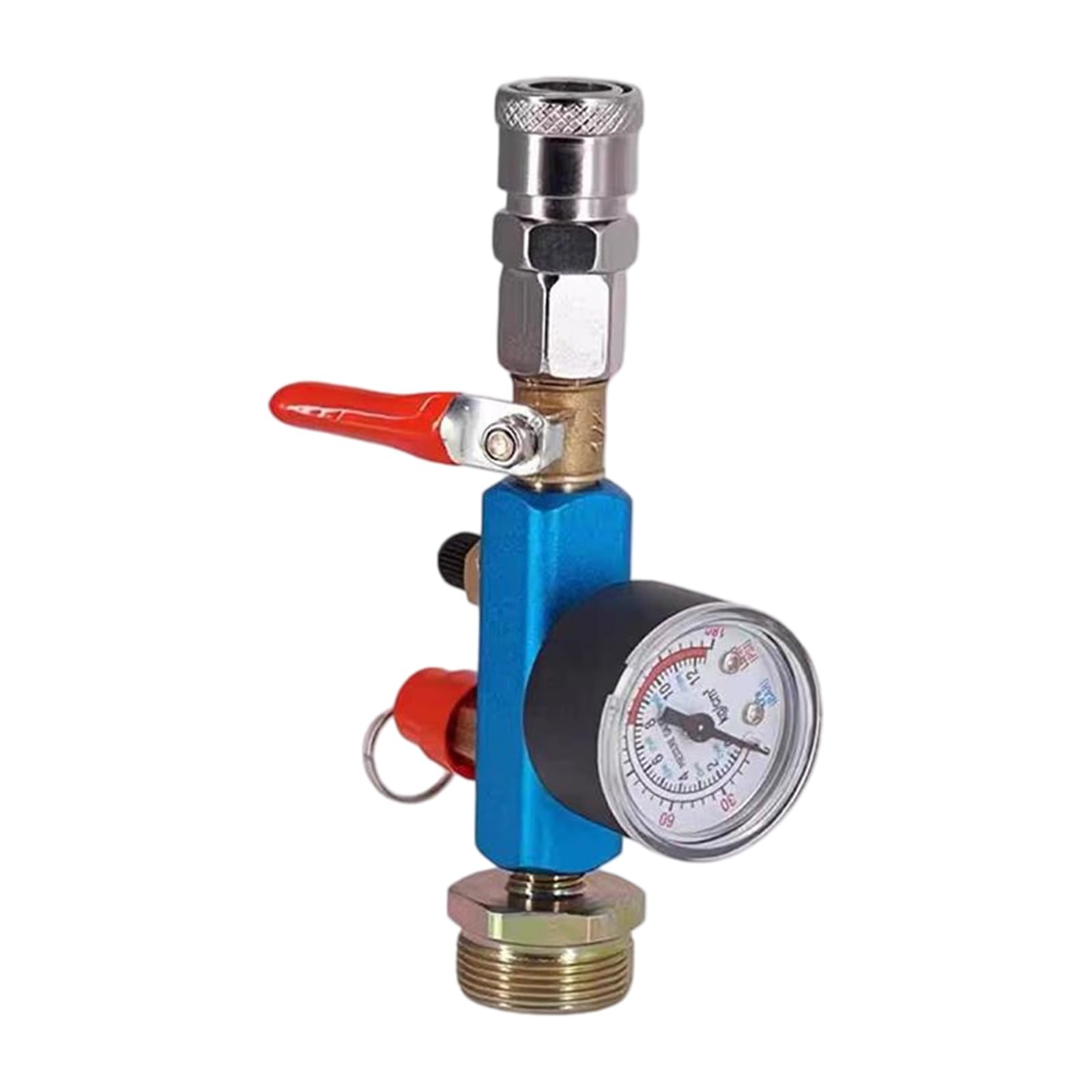 Limtula Five Links Pressure Cylinder Adapter With Gauge And Metal Threaded Connector, Portable Air Refill Fitting For Workshop Maintenance Cylinder Refill Connector Gauge Handle Threaded Fitting Pressure Adapter Garage
