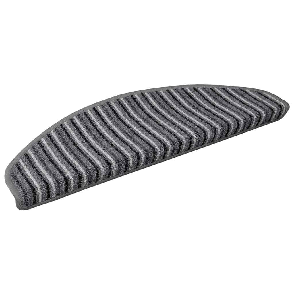 Selbstklebende Stufenmatten 15er Set Grau 65x21 cm Halbrund Gestreift Lärmreduzierend Rutschfester Treppenschoner aus 100% Polypropylen Modernes Design für Flur Wohnzimmer Schlafzimmer