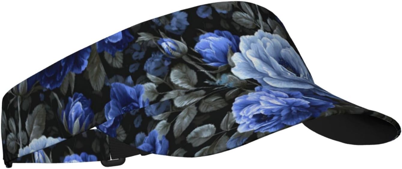 (Blue Flower Floral Pattern Roses) Adult Sun Visor Hat Adjustable Open Top Sports Cap Breathable for Men Women Beach Vacation Essentials