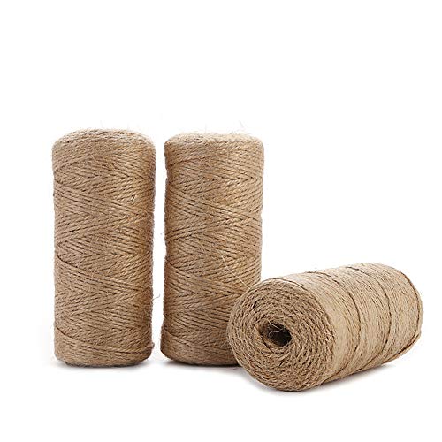 Jute Twine String Hemp Rope - 984 Feet 0.08 inches 3ply Natural Burlap Cord Rolls for DIY Crafts, Decoration, Bundling, Packing, Gifts, Artworks, Gardening Applications, Pack of 3